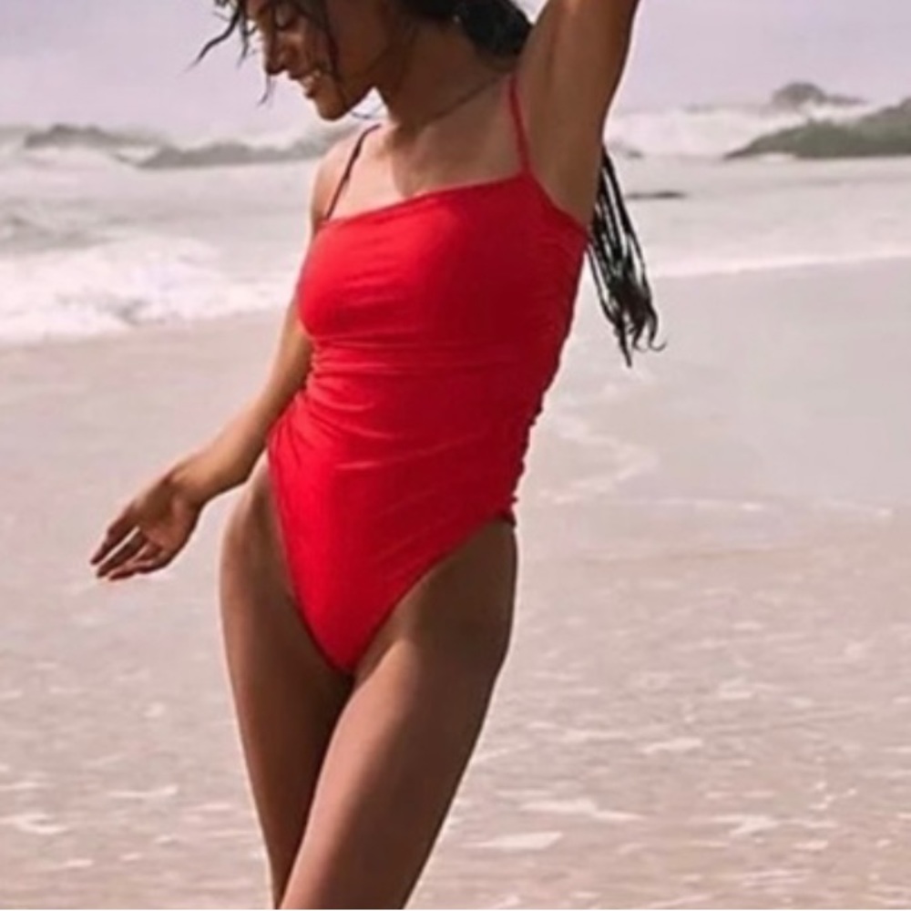 NEW Free People X Belle The Label Ruched One Piece Maillot Swimsuit Cherry